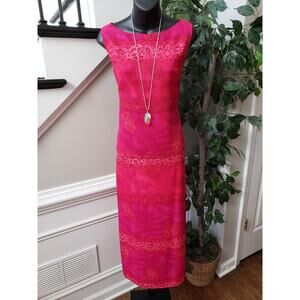 Worthington Skirt & Top Set Womens 14 Pink Embossed Floral Sleeveless Boat Neck